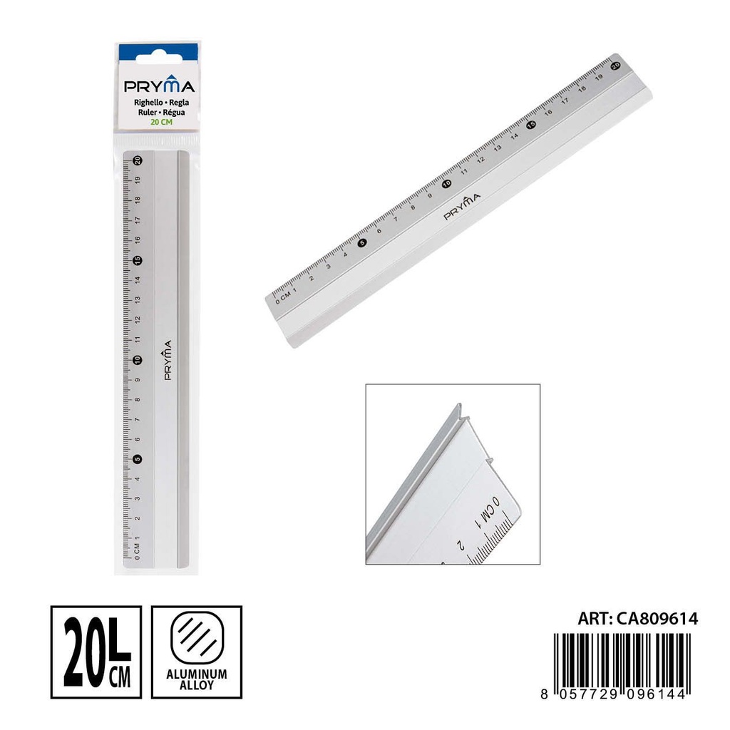 Regla de aluminio 20 cm - Herramientas de escritura y papelería