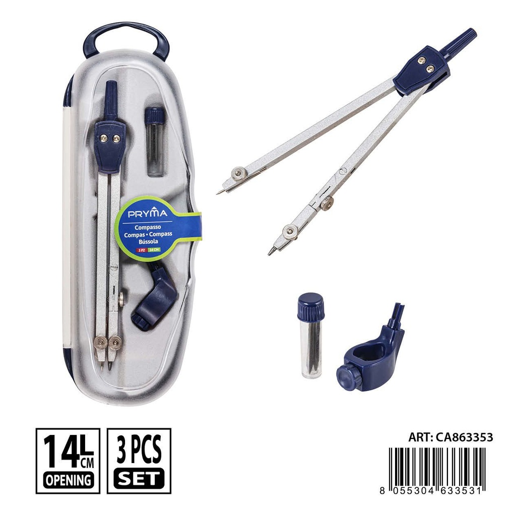 Compás 3 piezas 14 cm - Herramientas de dibujo y papelería