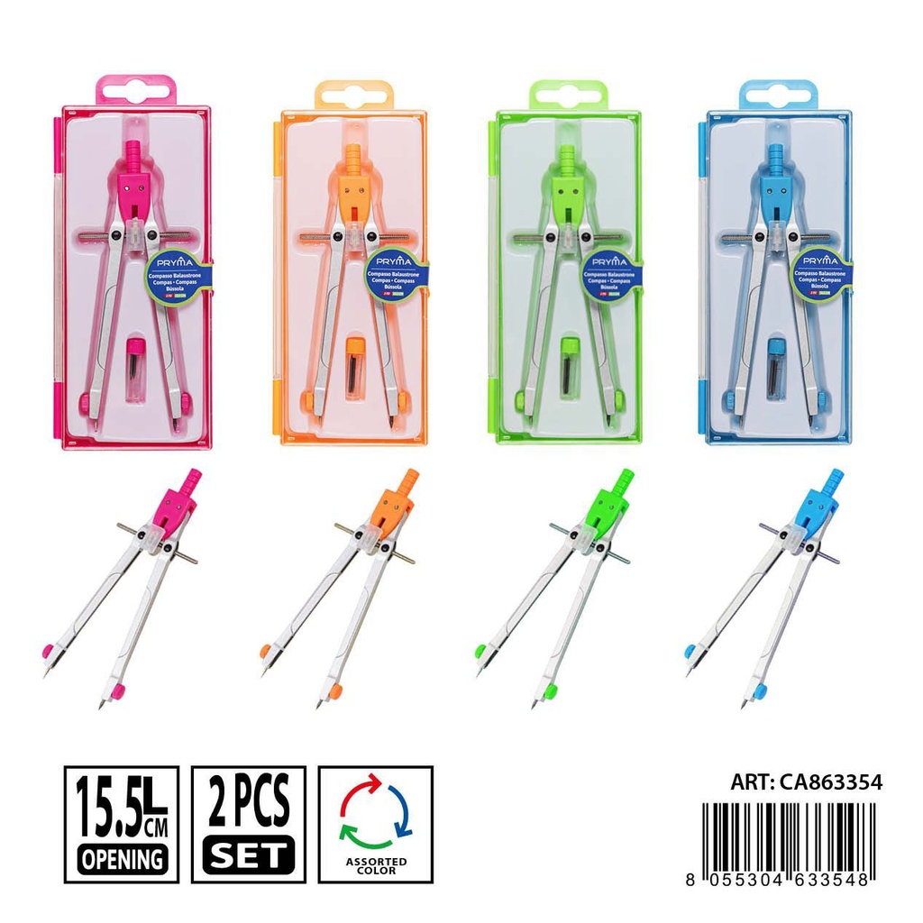 Compás escolar 2 piezas 15.5 cm - Herramientas de dibujo y papelería