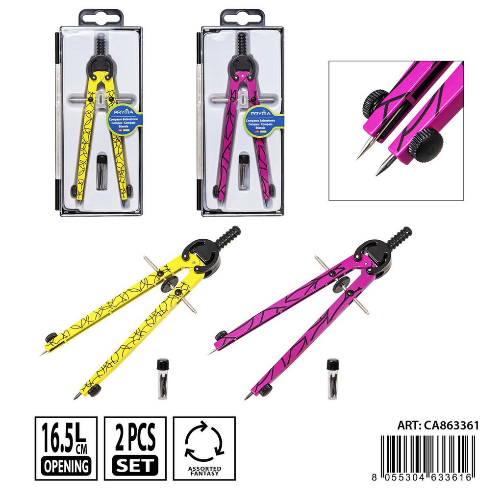 Compás escolar 2 piezas 16.5 cm - Herramientas de dibujo y papelería