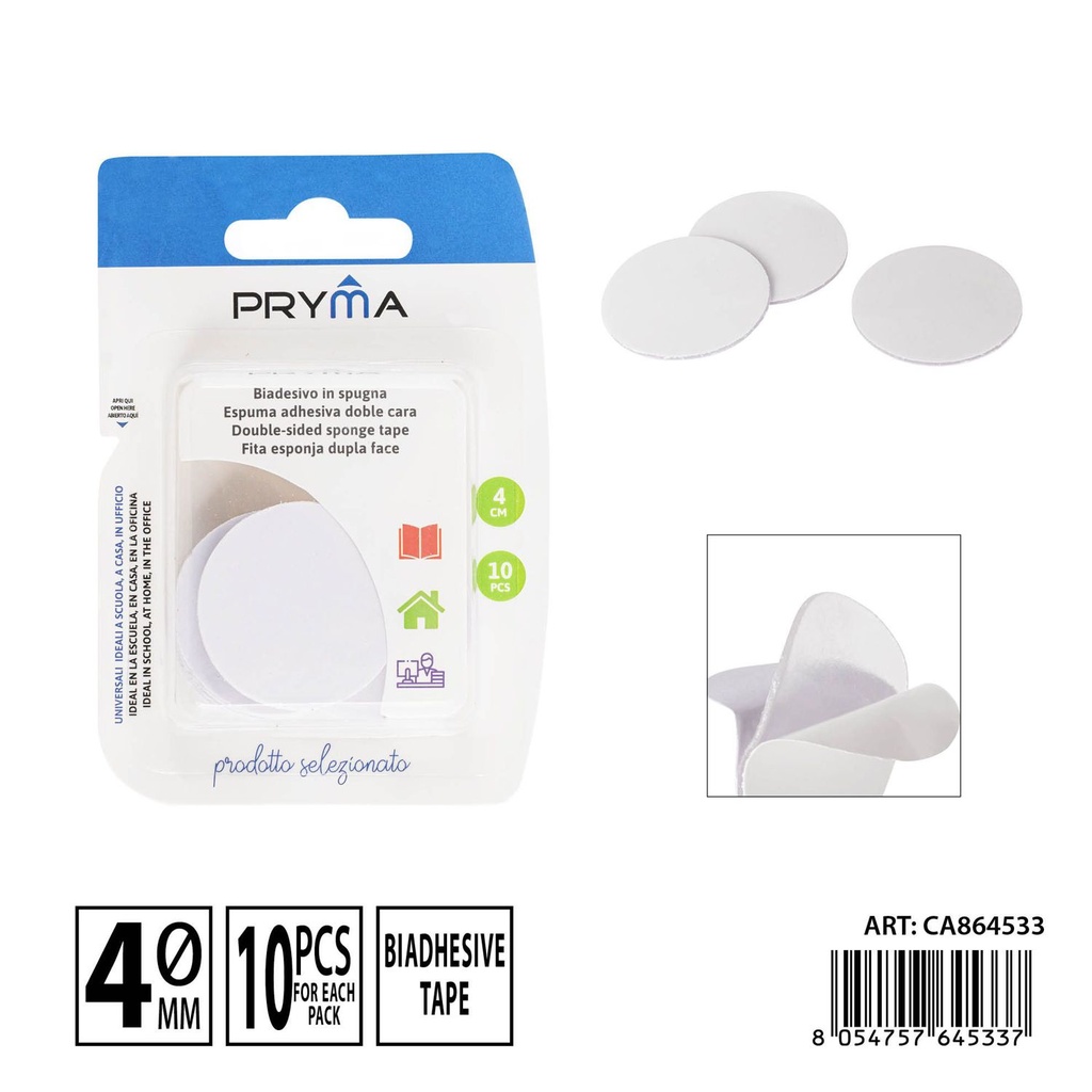 Almohadilla adhesiva doble cara 4 cm 10 piezas - Papelería y etiquetado