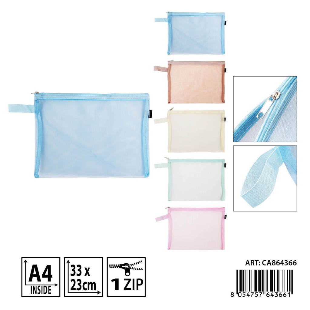 Bolsa portadocumentos con cremallera A4 33 x 23 cm - Carpeta y oficina