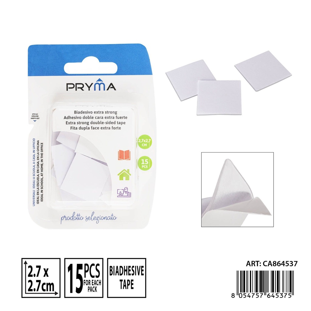 Adhesivo doble cara extra fuerte 2.7x2.7 cm 15 piezas - Papelería de oficina y material adhesivo