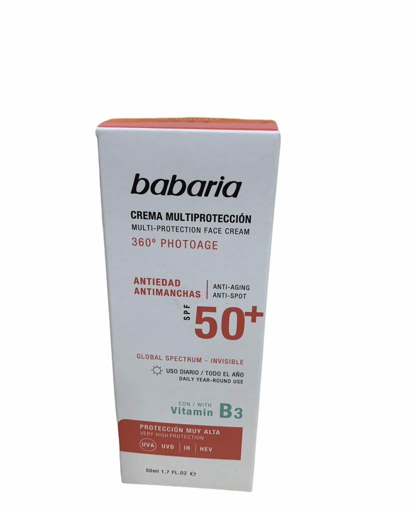 Crema facial antiedad F50+ BABARIA 50ml - Productos de protección solar