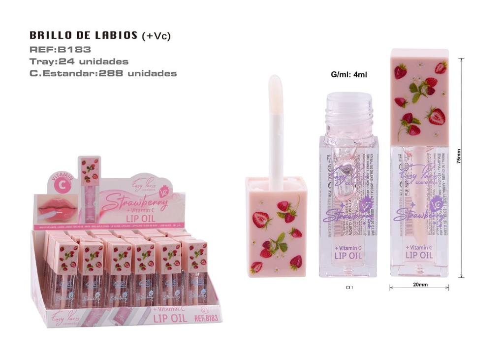  Brillo Labial Strawberry Hidratante 24u - Labios brillantes y cuidados