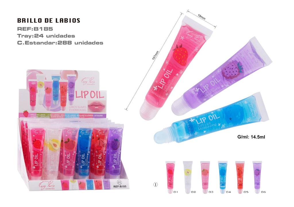  Brillo Labial Fruit Hidratante 36u - Labios brillantes y cuidados