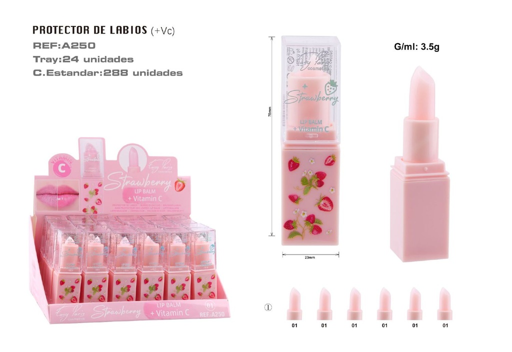  Protector Labial Strawberry 24u - Hidratación y protección labial