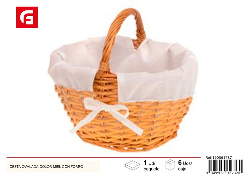 Cesta ovalada color miel con forro - Accesorios de almacenamiento