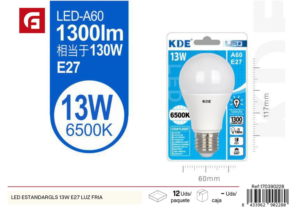 Bombilla LED estándar GLS 13W E27 luz fría - Iluminación y bombillas LED