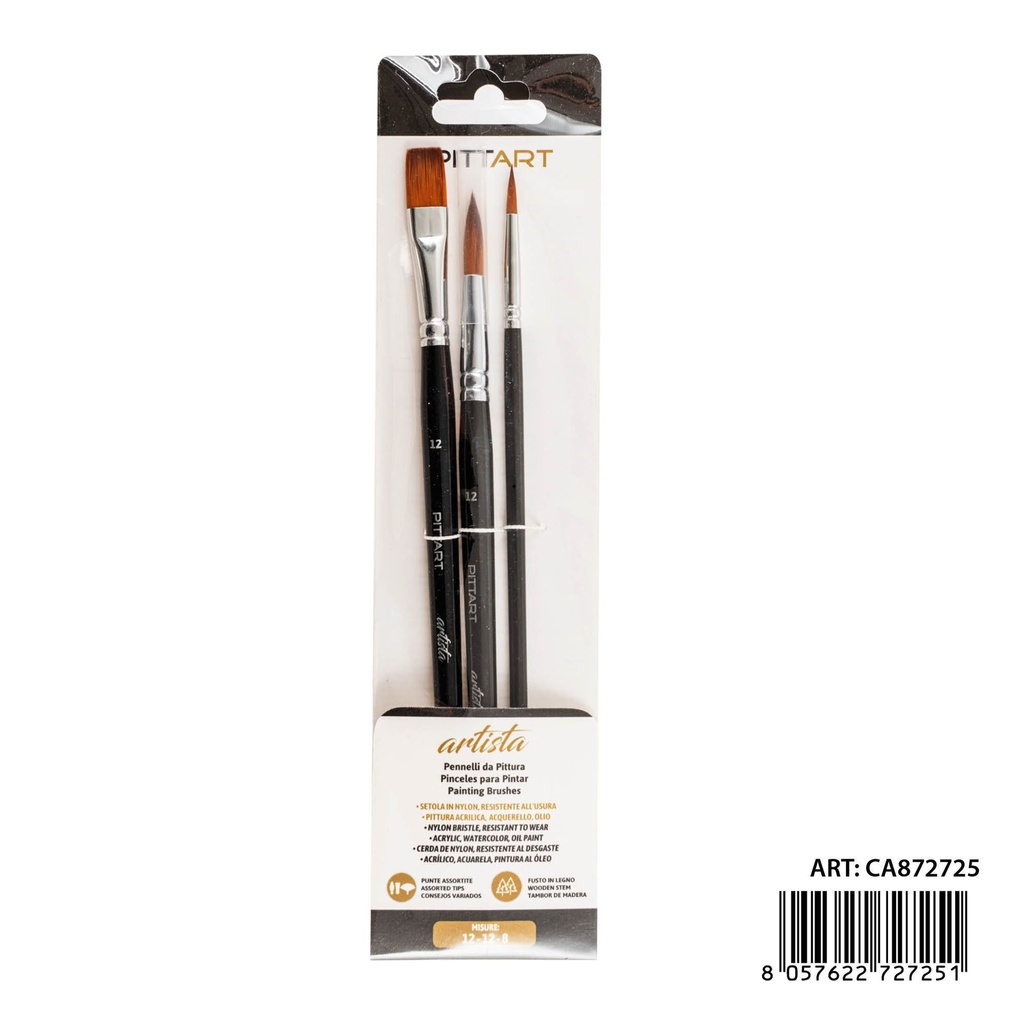Pinceles de artista 3PZ N.12-12-8 - Materiales de arte