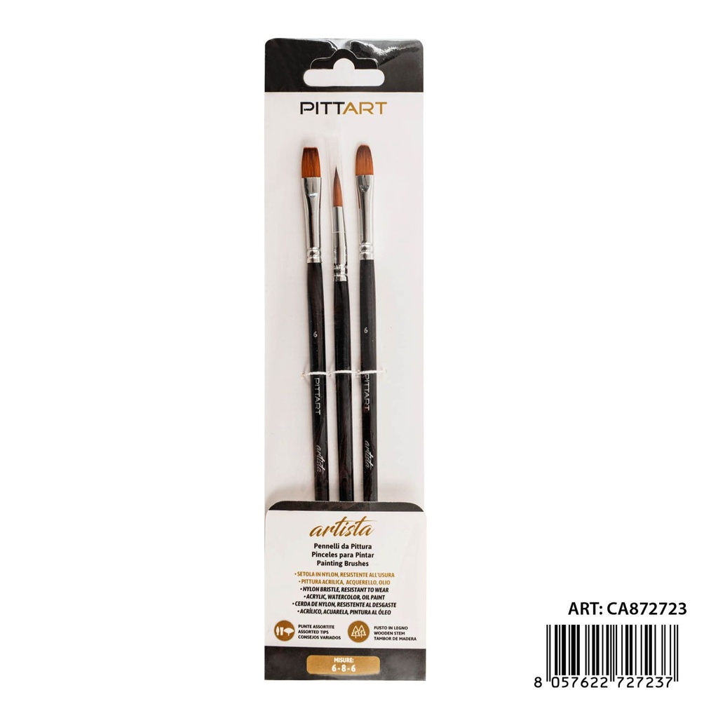 Set de pinceles de artista 3 piezas N.6-8-6 - Utensilios de pintura