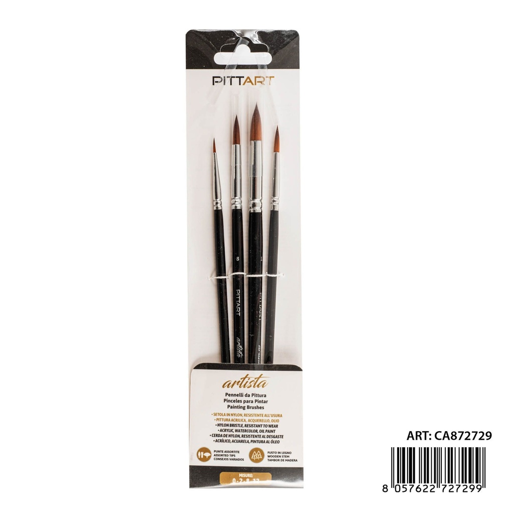 Set de pinceles artista 4 pzas (N.0-2-8-12) - Manualidades y artículos de arte