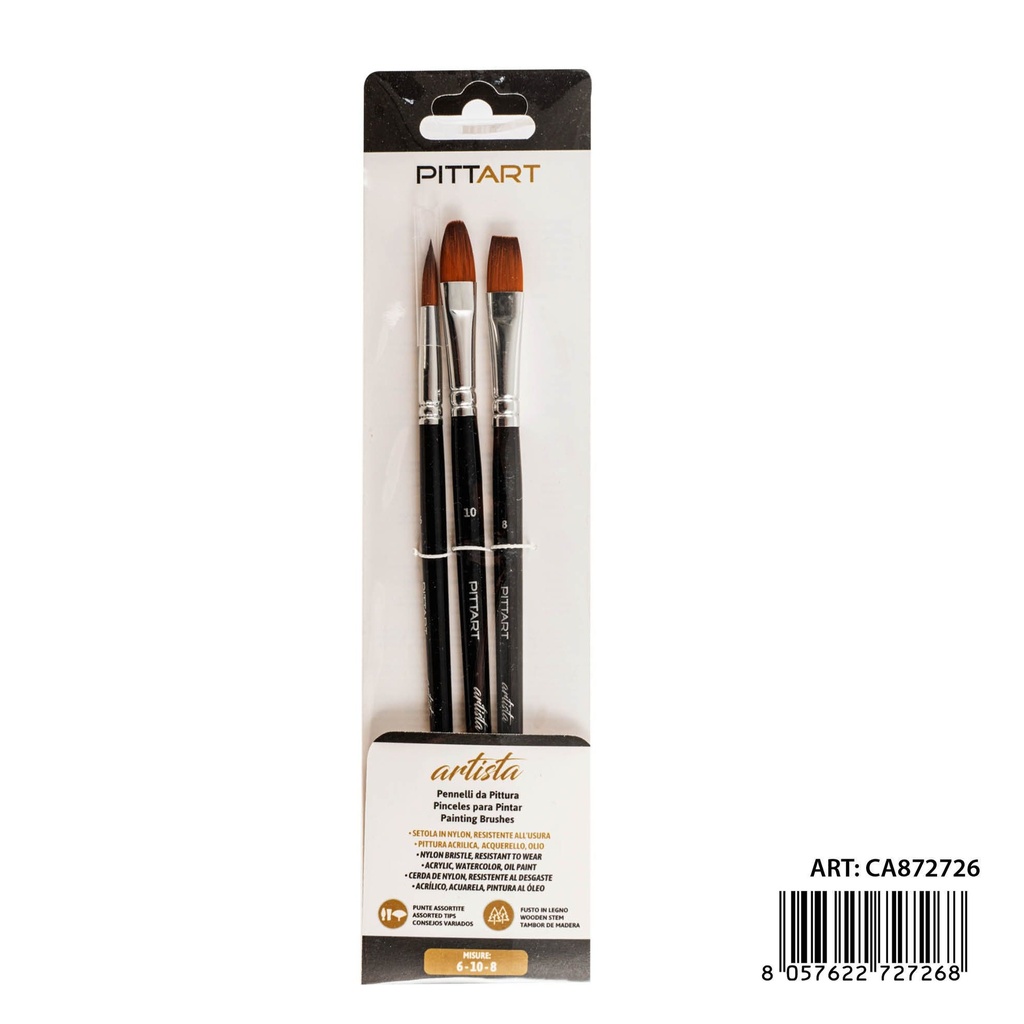 Pinceles de artista 3PZ N.6-10-8 - Materiales de arte