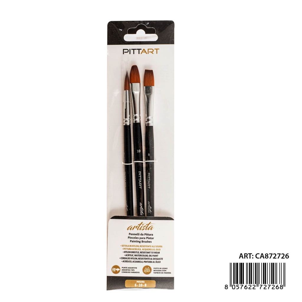 Set de pinceles de artista 3 piezas N.6-10-8 - Utensilios de pintura