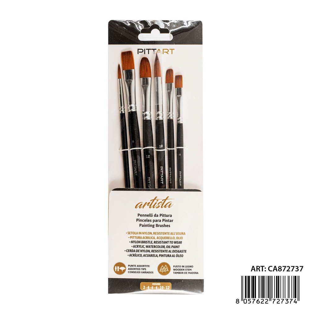 Set de pinceles artista 6 pzas (N.2-4-6-6-10-12) - Manualidades y artículos de arte