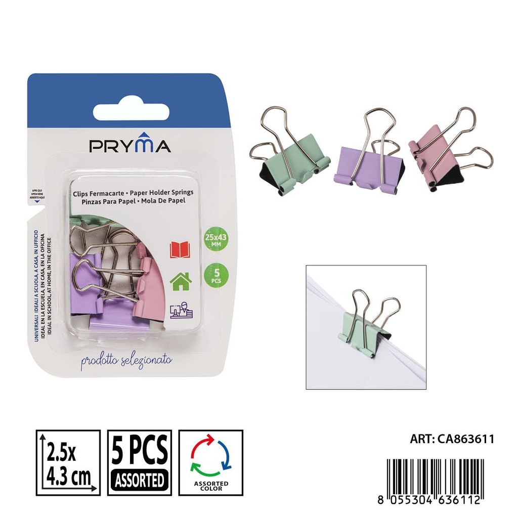 Clips pinzas 25x43mm (5 piezas) - Accesorios para oficina y manualidades