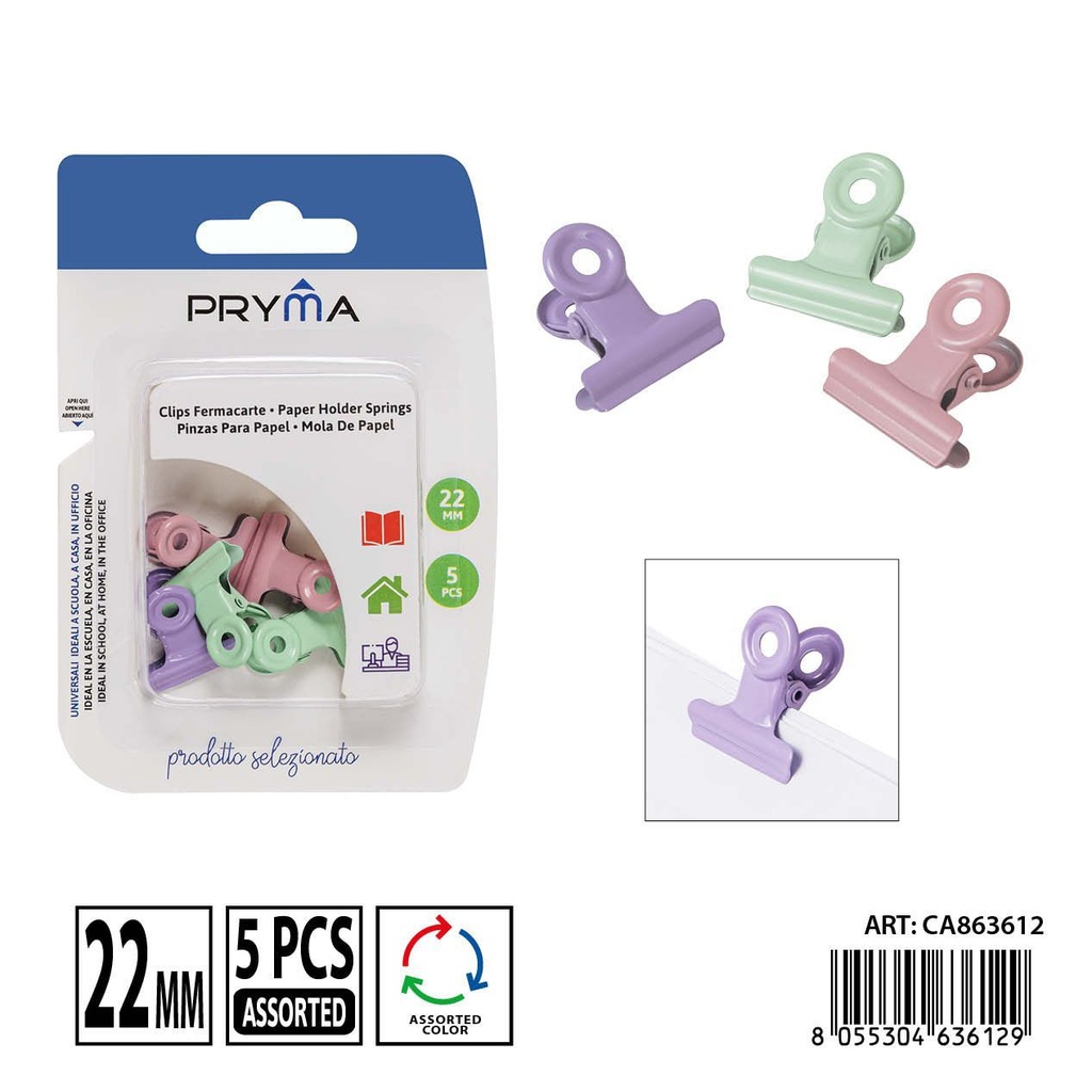 Clips pinzas 22 mm 5 piezas - Útiles de oficina y accesorios