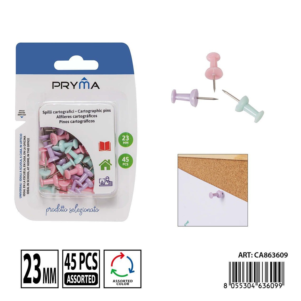 Chinchetas pastel 23 mm 45 pzs - Accesorios de oficina y pequeñas piezas