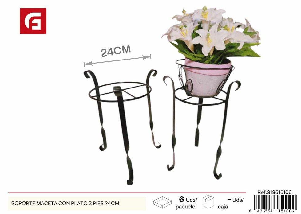 Soporte de maceta con plato 3 pies 24 cm - Accesorios de jardín y soporte para plantas