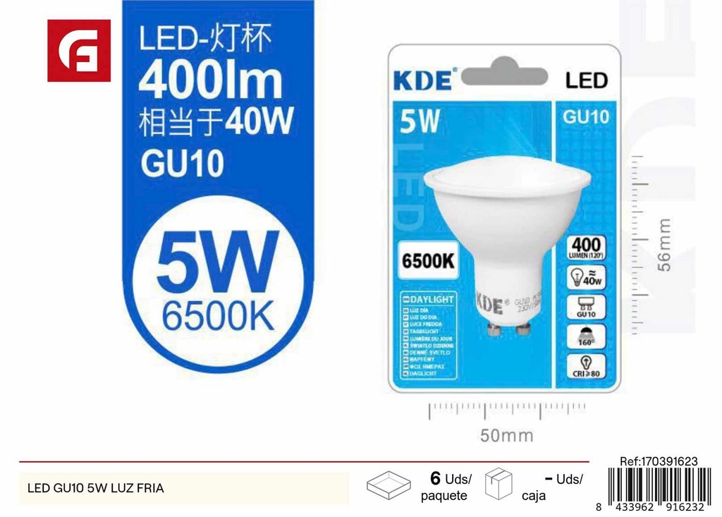 Foco LED GU10 5W luz fría - Iluminación y bombillas LED
