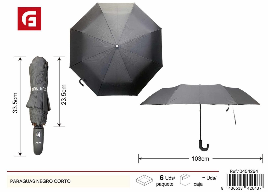 Paraguas negro corto - Artículos de lluvia y paraguas
