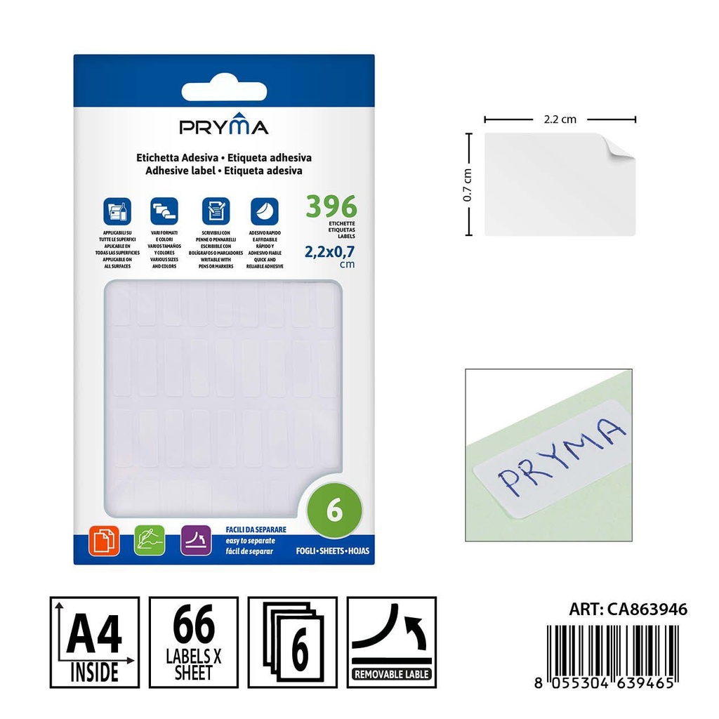 Etiqueta adhesiva blanca 2.2x0.7 cm 6 unidades - Material de papelería