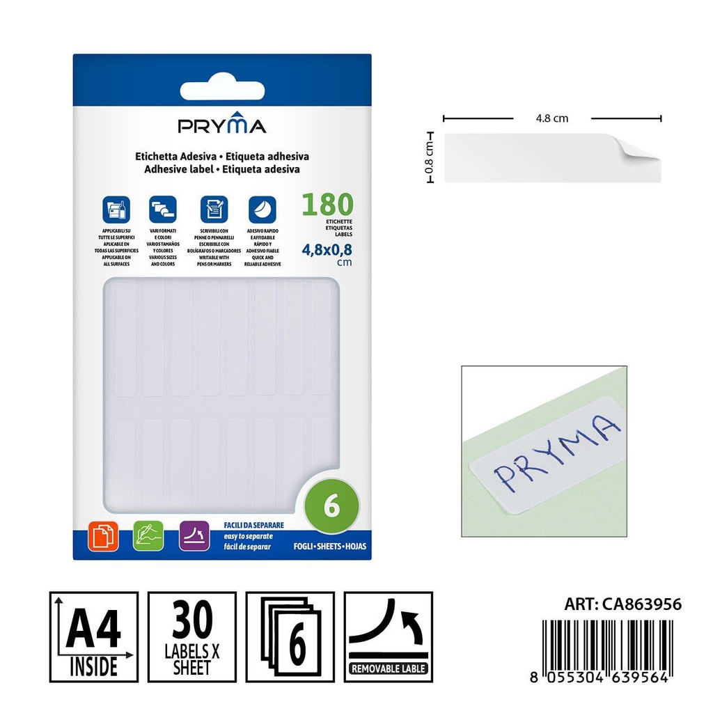 Etiqueta adhesiva blanca 4.8x0.8 cm 6 unidades - Material de papelería