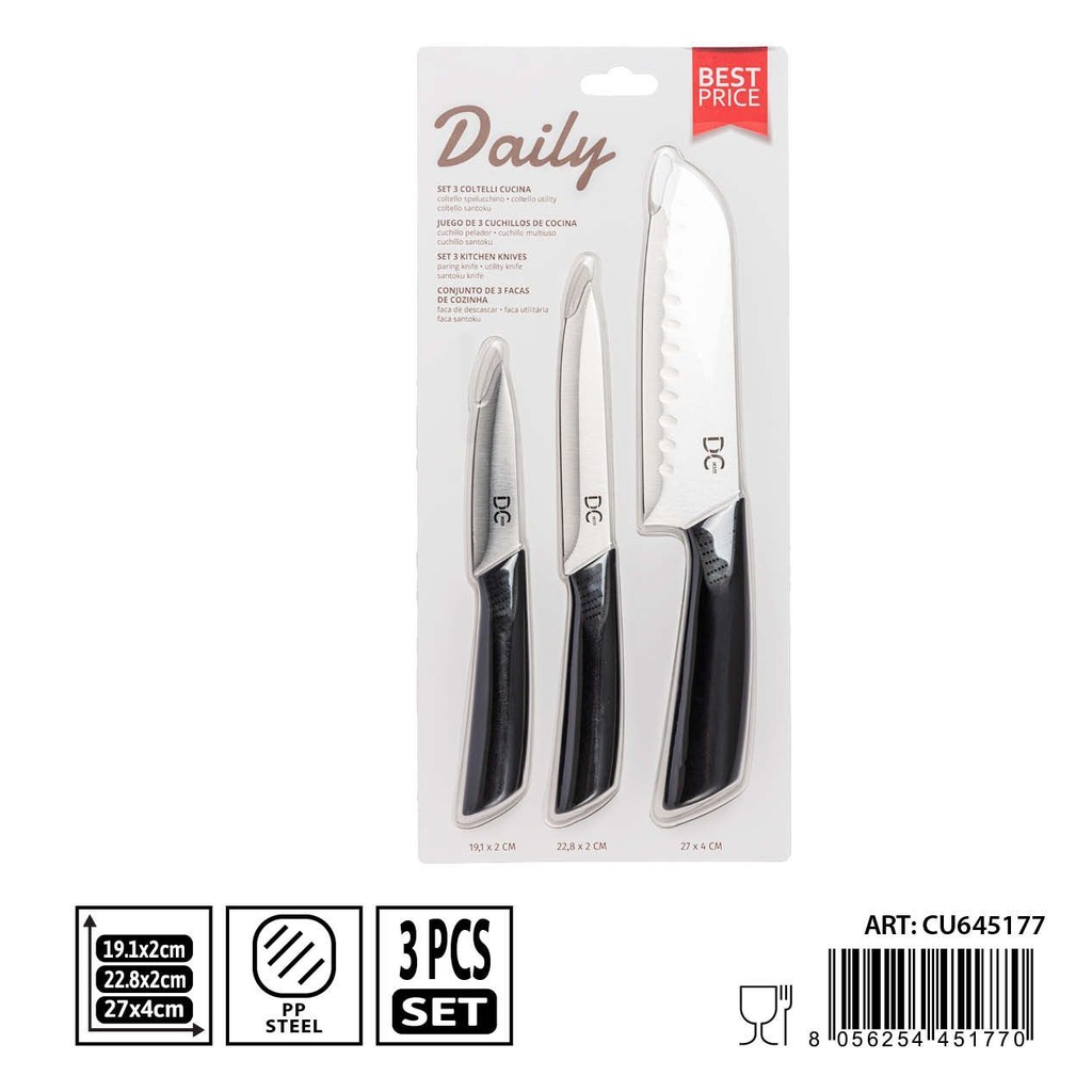 Juego de cuchillos Santoku de 3 piezas - Utensilios de cocina y cuchillería