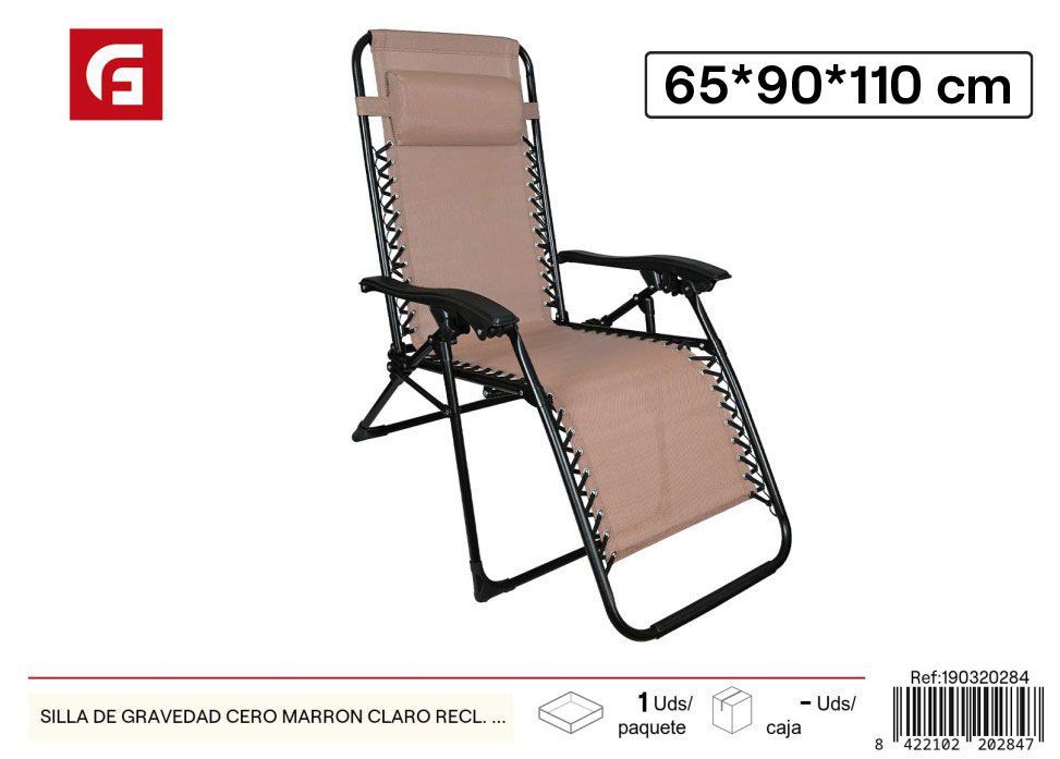 Silla de gravedad cero marrón claro con tubo de 22 mm - Sillas de jardín y relax