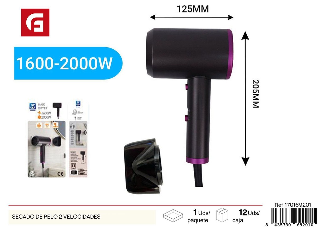 Secador de pelo con 2 velocidades - Electrónica y herramientas de cuidado del cabello