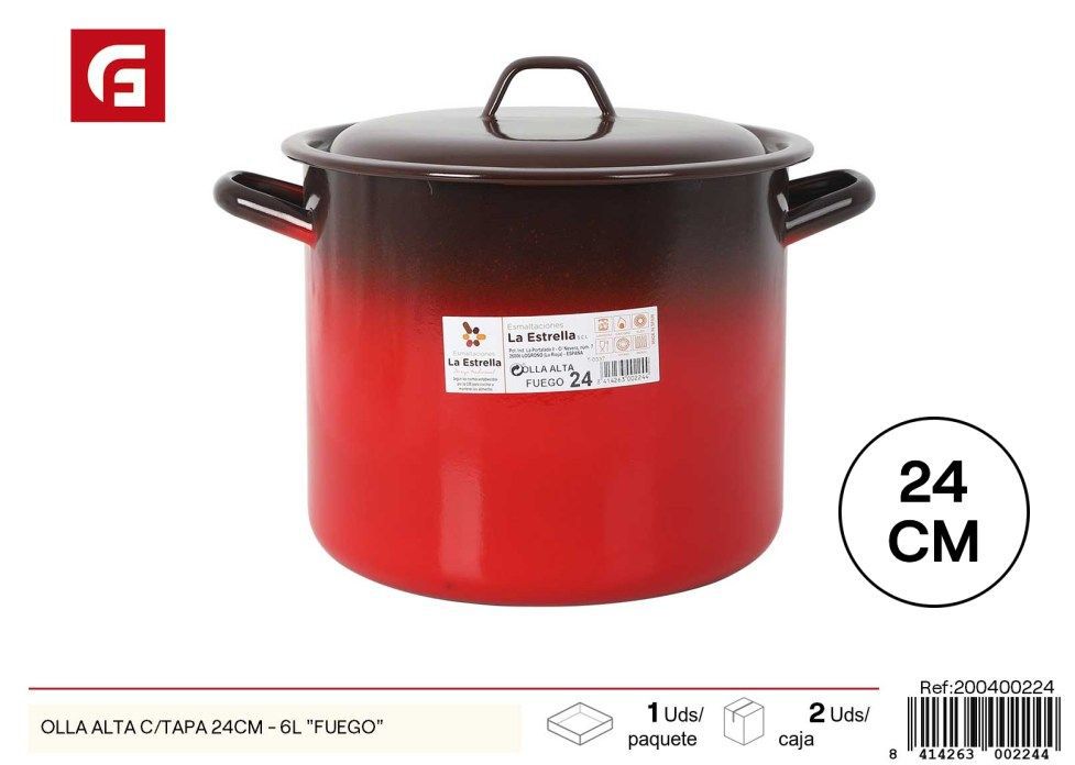  Olla alta c/tapa 24 cm - 6L adecuada para fuego - Utensilios de cocina