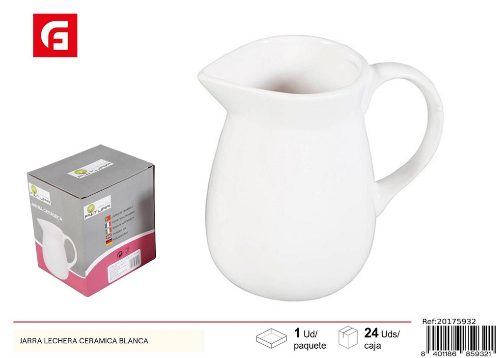 Jarra lechera de cerámica blanca - Utensilios y jarras de cocina