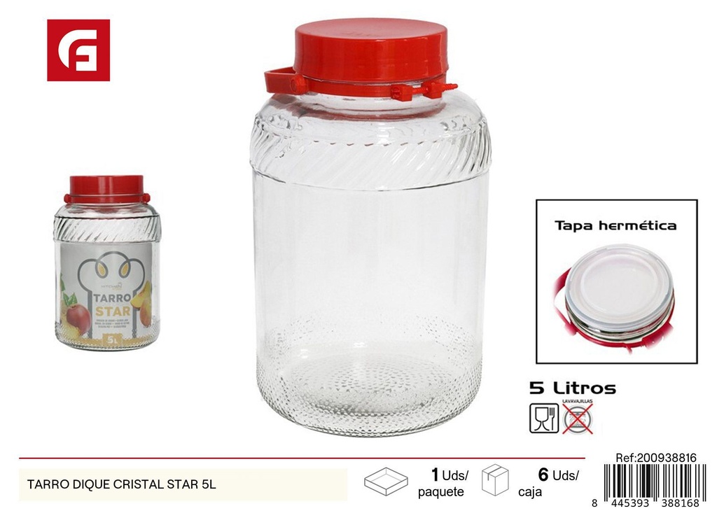 Tarro Dique Cristal Star 5L - Contenedor de almacenamiento
