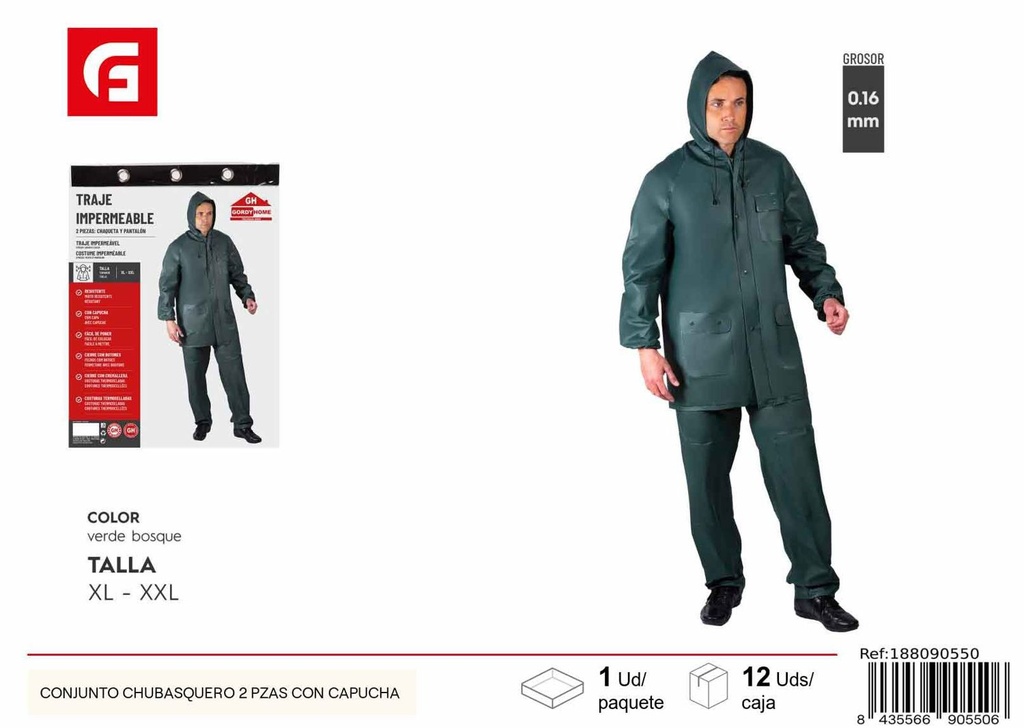 Conjunto chubasquero 2 piezas con capucha - Artículos para la lluvia