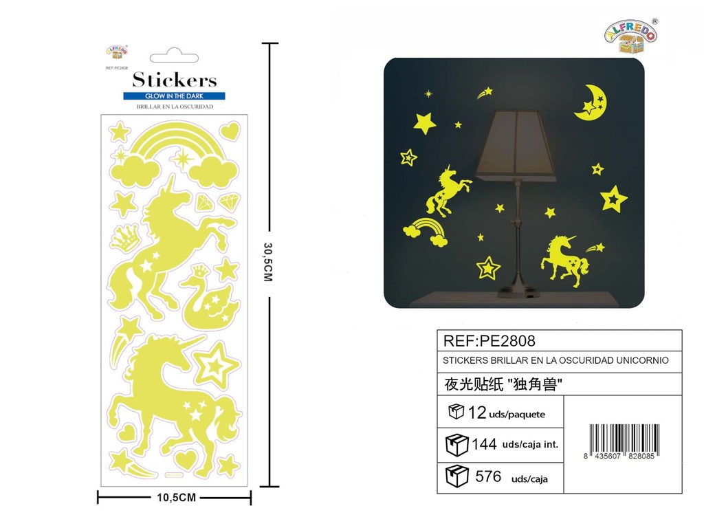 Stickers brillar en la oscuridad unicornio 10.5x30.5 cm - Artículos decorativos 