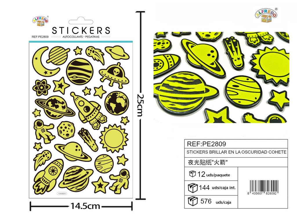 Stickers brillar en la oscuridad cohete 14.5x25 cm - Artículos decorativos 