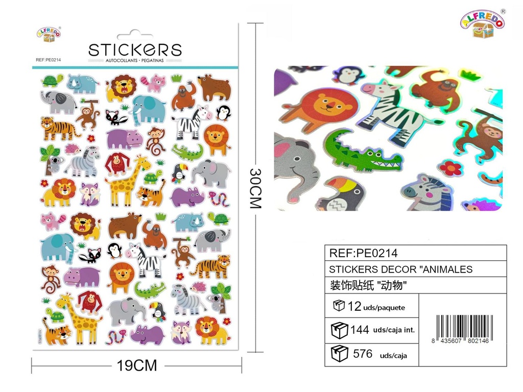 Stickers decorativos "Animales" 19x30 cm - Pegatinas infantiles divertidas