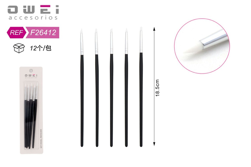 Set de pinceles para manicura 5 piezas 12 unidades F26412 - Accesorios de belleza