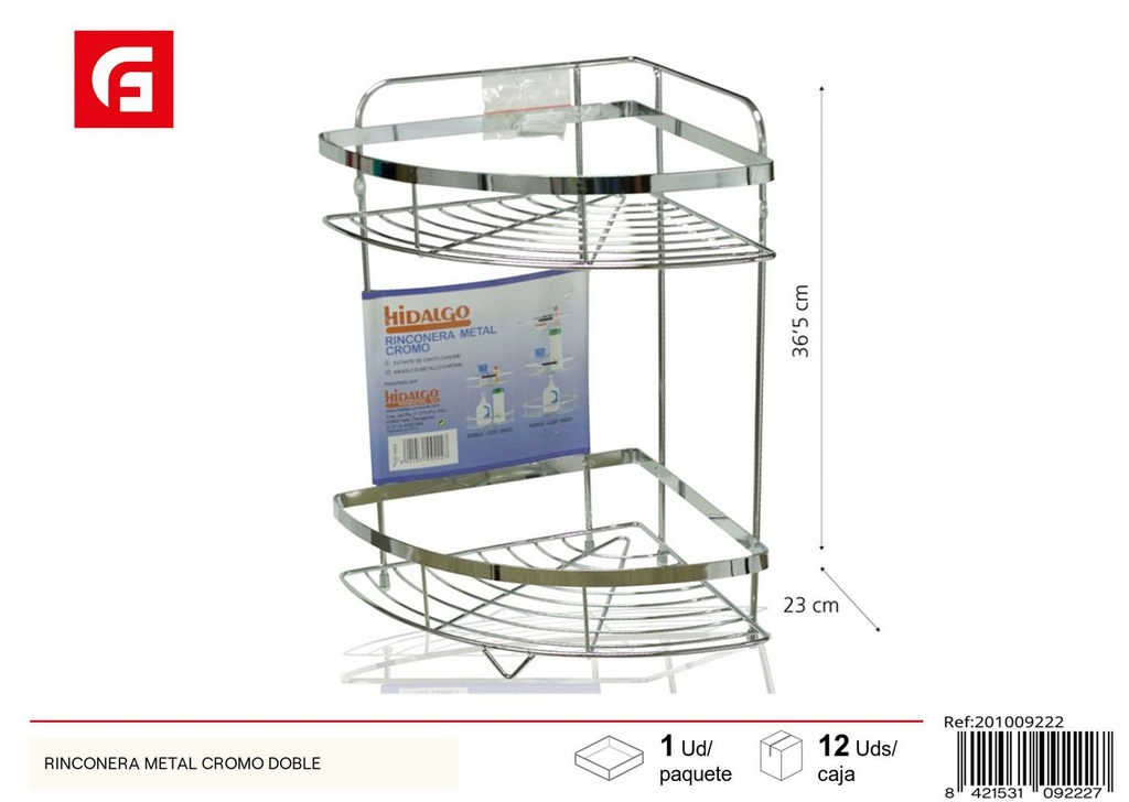 Rinconera metálica doble cromada para baño - Estanterías y organizadores