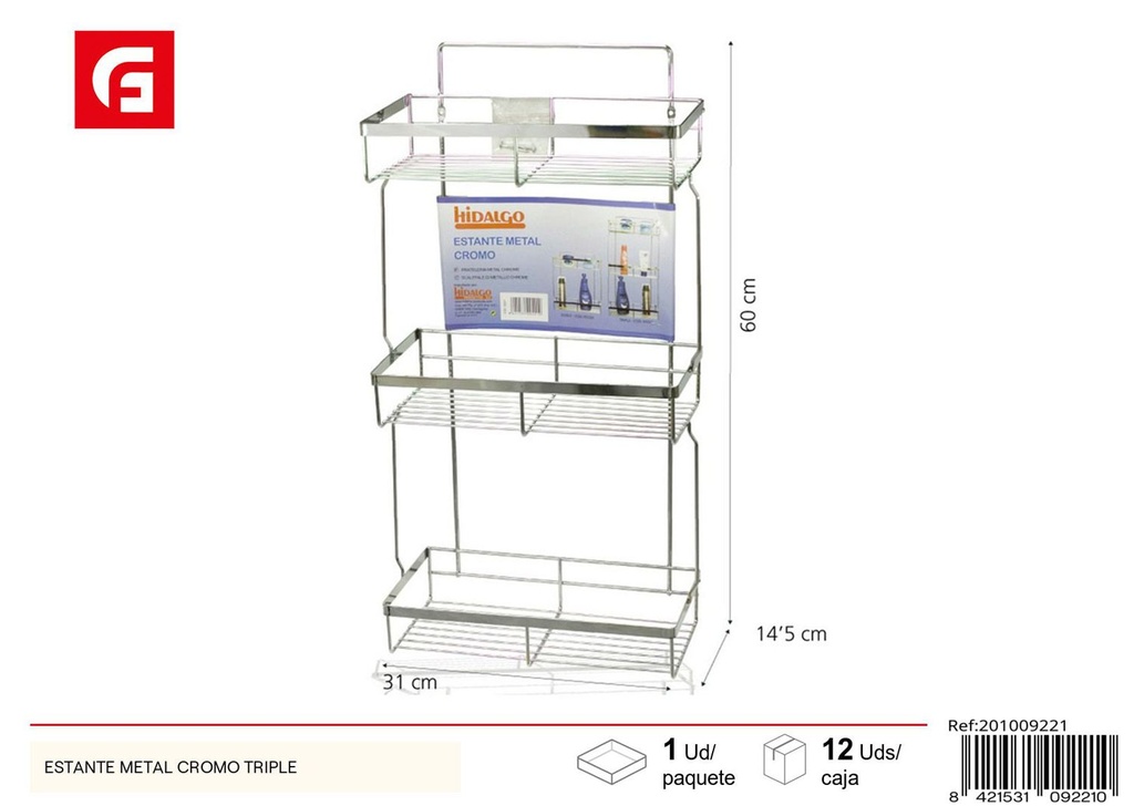 Estante metálico triple cromado para baño - Estanterías y organizadores