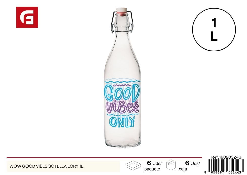 Botella Lory 1L con diseño Wow Good Vibes - Contenedores y bebidas