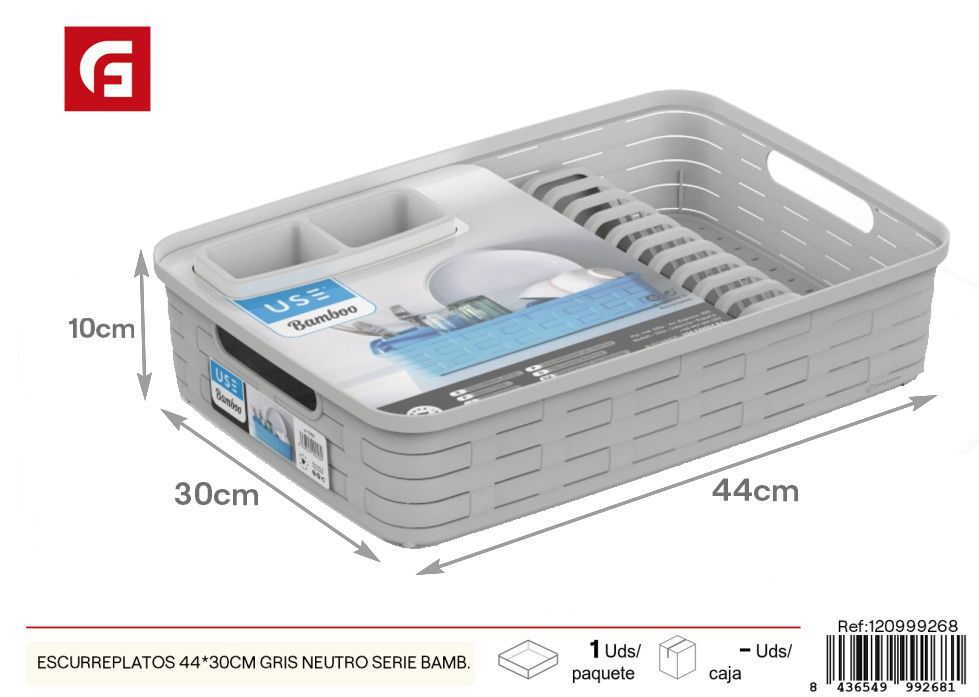 Escurridor de platos plástico 44*30cm gris neutro serie Bamboo - Utensilios de cocina