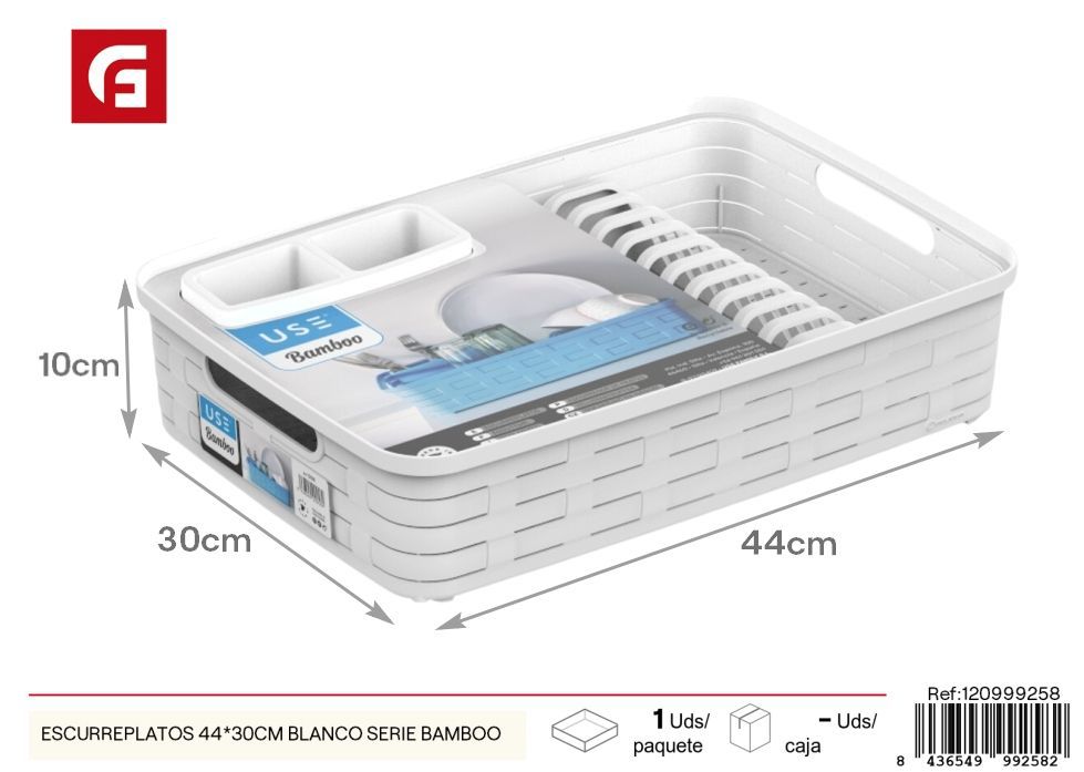 Escurridor de platos plástico 44*30cm blanco serie Bamboo - Utensilios de cocina