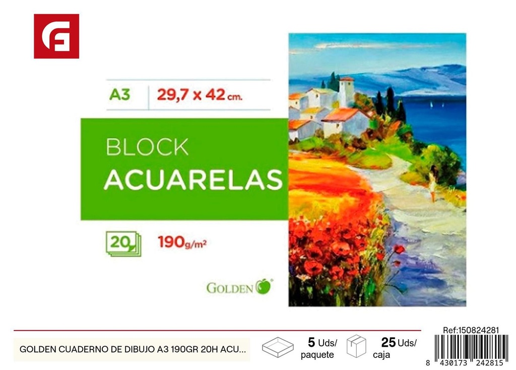 Cuaderno de dibujo A3 190gr 20h acuarela - Material escolar