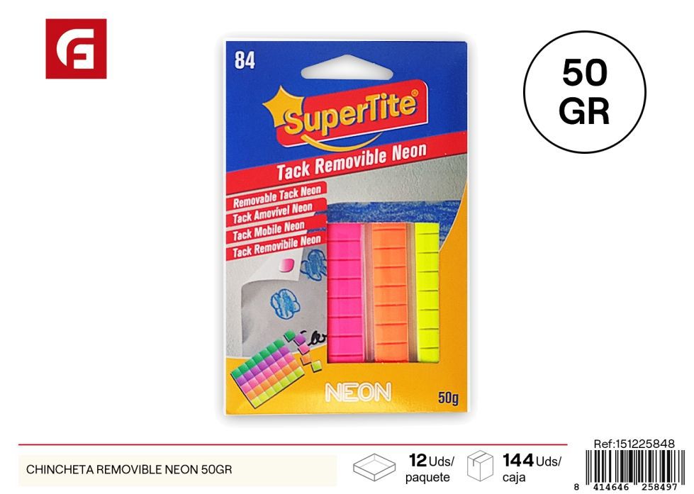 Chincheta removible neon 50 gr - Material de oficina