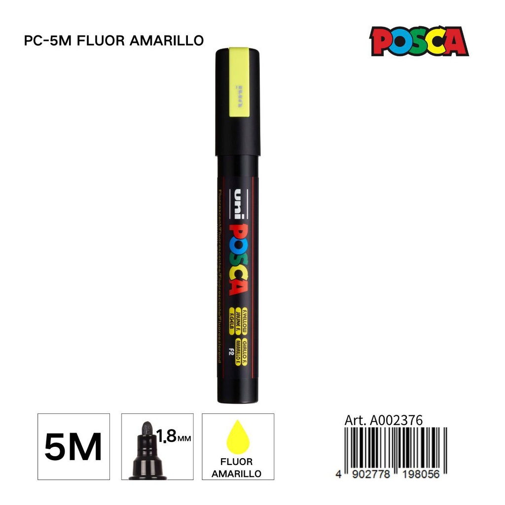 Marcador POSCA 1.8mm PC-5M fluor amarillo - Material de marca