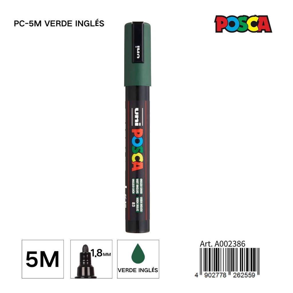 Marcador POSCA 1.8mm PC-5M verde inglés - Material de marca