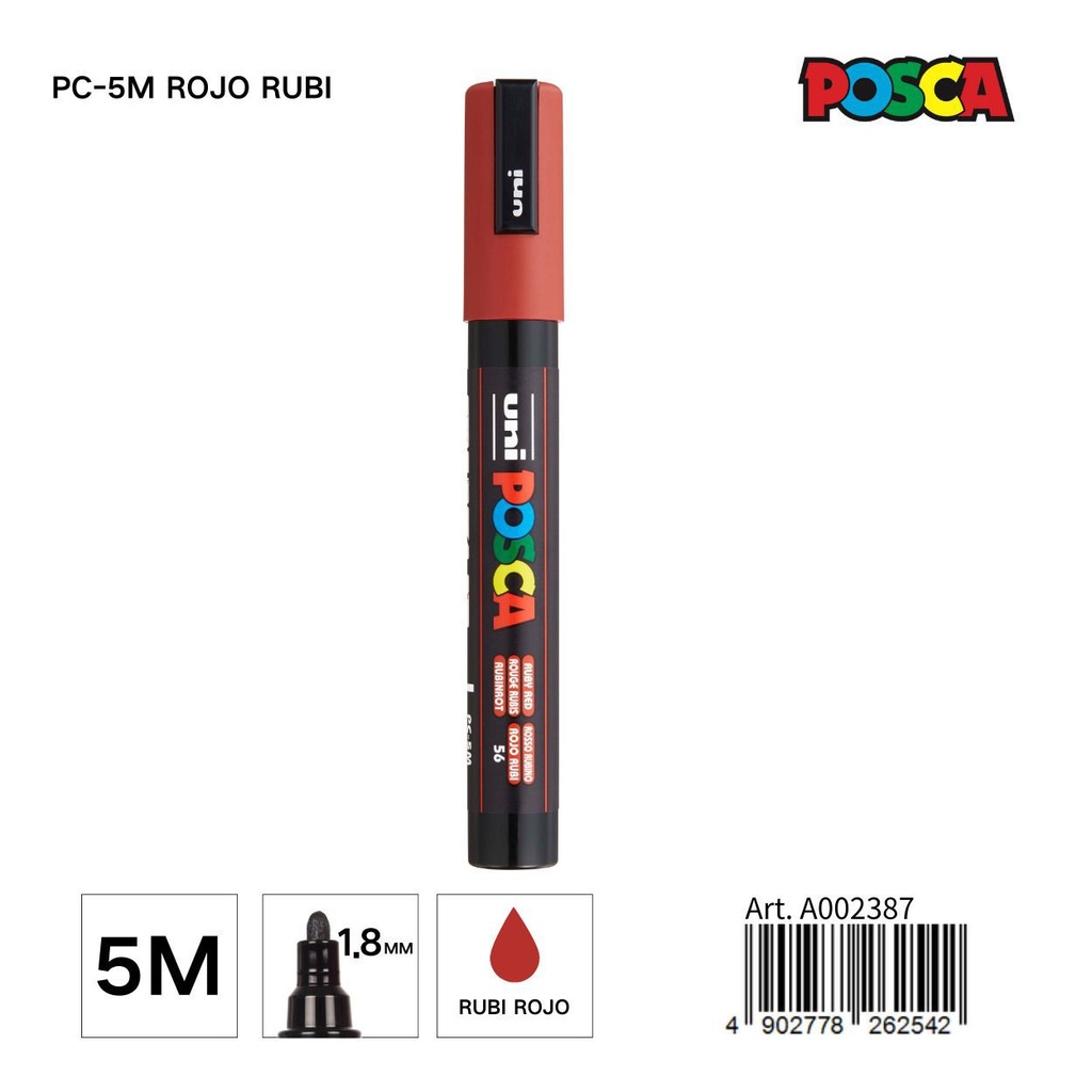 Marcador POSCA 1.8mm PC-5M rojo rubi - Material de marca