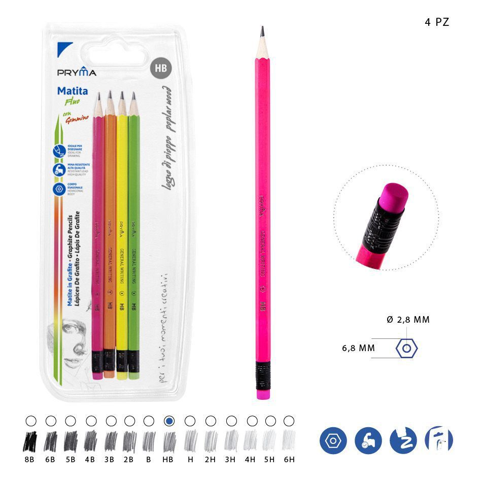 Lápiz de grafito HB con goma de borrar 4 piezas - Materiales de escritura