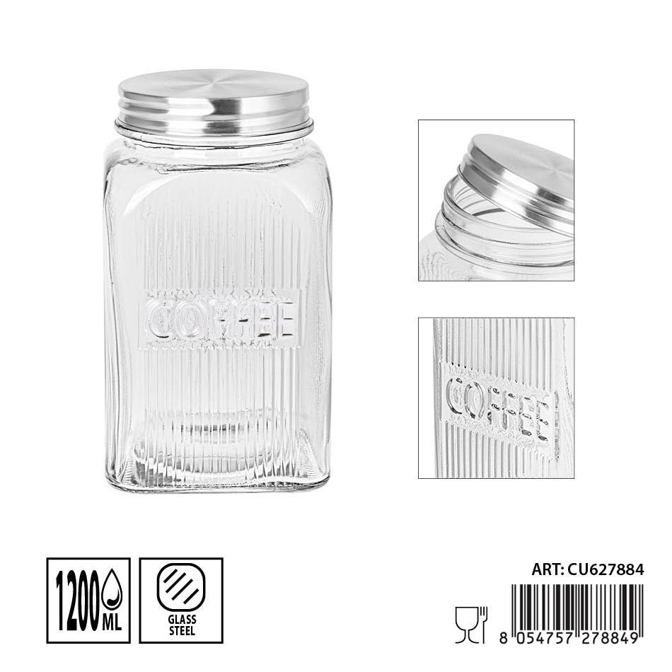 Tarro de cristal para café 10x10x18cm 1200ml - Almacenamiento de vidrio
